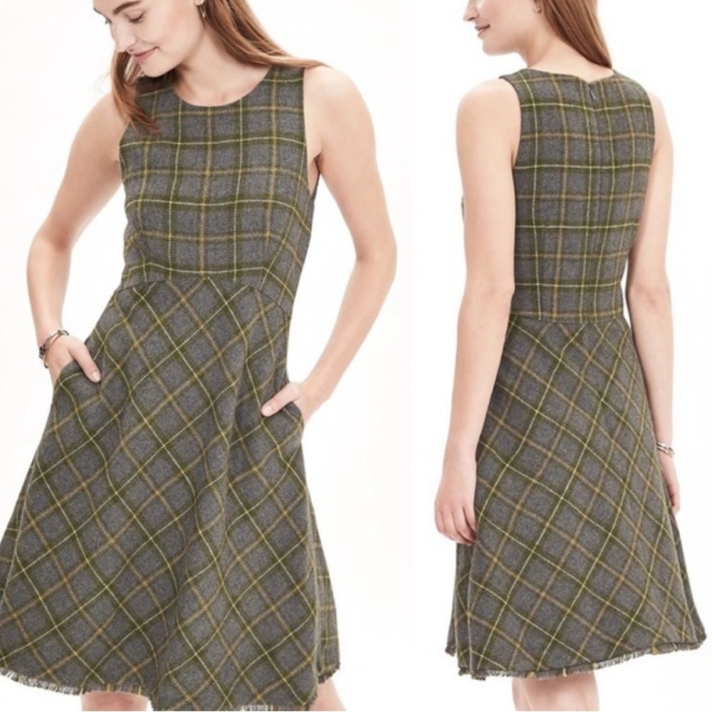 Banana Republic Tartan Plaid Sleeveless Wool Dress Size 12